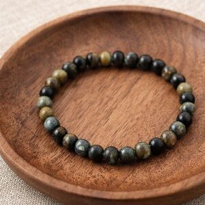 Natural Stone Beaded Stretch Bracelet Polished Earth Tone Gemstone